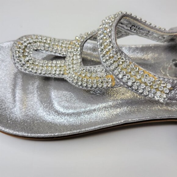SIZE 9 Silver Sparkly Womens Sandals Adjustable Strap Toe Post Holiday Sandals - Picture 4 of 10